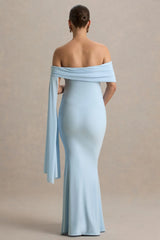 Aquila | Powder Blue Bardot Maternity Maxi Dress With Drape Sleeve