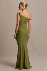 Lita | Olive Twisted Asymmetric Maternity Maxi Dress
