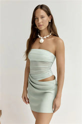 Call Me Darling Strapless Mesh Mini Dress Sage