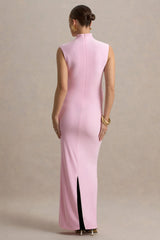 Kienna | Pink Ruched High-Neck Maternity Maxi Dress
