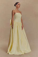 Frances Strapless Bow Maxi Dress - Lemon