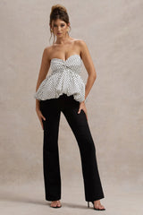 Divina | White & Black Polka Dot Strapless Ruffled Jumpsuit