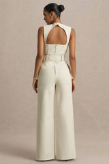Solice | Cream Square-Neck Tailored Jumpsuit