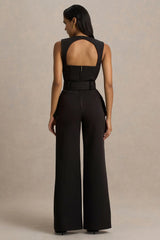 Solice | Black Square-Neck Tailored Jumpsuit