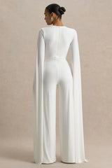 Zara | White Square-Neck Jumpsuit With Cape Sleeves