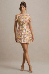 Eira | Pastel Floral Print Sequin Mini Dress