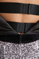 Aeris | Black Velvet And Silver Sequin Plunge-Neck Maxi Dress