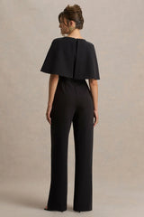 Vivid | Black Plunge-Neck Jumpsuit With Bow-Detail