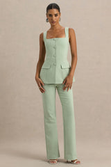 Aceline | Light Green Square-Neck Tailored Jumpsuit