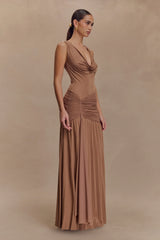 Dania Cowl Neck Slinky Maxi Dress - Mocha Mousse