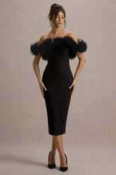 Alizzi | Black Bardot Midi Dress With Ruffle Trim