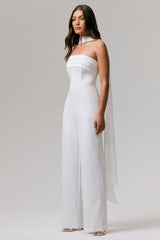 Enchanted | White High-Neck Jumpsuit With Scarf