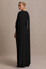 Padma | Black Draped Maternity Maxi Dress With Cape Sleeves