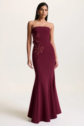 Aylana | Burgundy Bandeau Maxi Dress With Embellished Detail