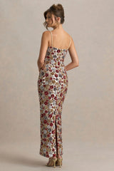 Vitora | Red Floral Sequin Square-Neck Maxi Dress