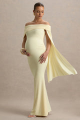 Aquila | Lemon Bardot Maternity Maxi Dress With Drape Sleeve