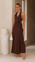 Verje Halter Maxi Dress - Brown