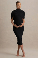 Augustina | Black Maternity Midi Dress With Cape