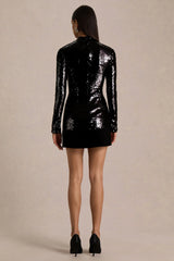 North | Black Sequin High-Neck Mini Dress With Pleats