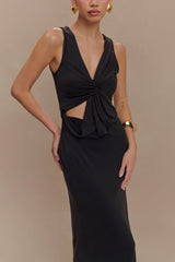 Kassidy Peached Jersey Maxi Dress - Black