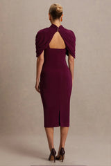 Augustina | Burgundy Maternity Midi Dress With Cape