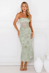 Style Too Good Strapless Mesh Maxi Dress Sage