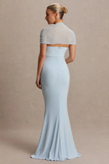 Dome | Powder Blue Square-Neck Mesh-Sleeve Maternity Maxi Dress
