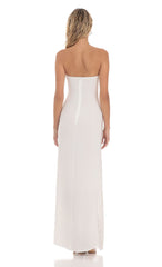 Strapless Mesh Sequin Slit in White