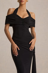 Camille | Black Bardot-Neck Maxi Dress