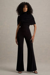 Isoline | Black Twist Cape Flared-Leg Jumpsuit