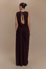 Oria Chiffon Maxi Dress - Cacao Brown