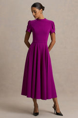 Vicky | Mulberry High Neck Midi Dress With Puff Sleeves