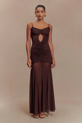 Delaney Slinky And Mesh Maxi Dress - Chocolate