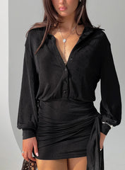 Lynton Long Sleeve Shirt Mini Dress Black