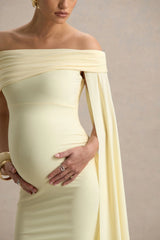 Aquila | Lemon Bardot Maternity Maxi Dress With Drape Sleeve