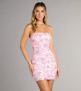 Shimmer Bloom Floral Sequin Lace-Up Mini Dress