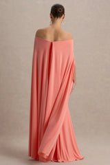 Radiance | Coral Bardot Maternity Maxi Dress With Cape