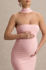 Glaze | Pink High-Neck Maternity Maxi Dress