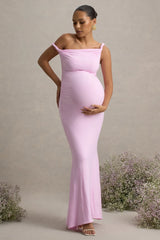 Lita | Pink Twisted Asymmetric Maternity Maxi Dress