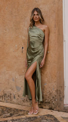 Halle One Shoulder Maxi Dress - Olive