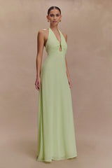 Malakhai Chiffon Halter Maxi Dress - Pastel Green
