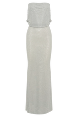 Arna Off Shoulder Diamante Maxi Dress - Silver