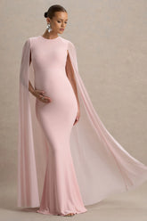 Currant | Pink High-Neck Maternity Maxi Dress With Cape