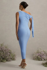Katarine | Powder Blue Asymmetric Knot Maternity Midi Dress