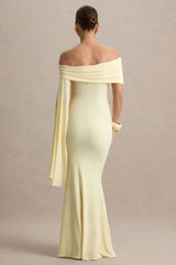 Aquila | Lemon Bardot Maternity Maxi Dress With Drape Sleeve