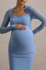 Abeam | Powder Blue Maternity Maxi Dress With Sheer Sleeves
