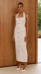 Tierra Button Midi Dress - White