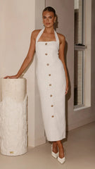 Tierra Button Midi Dress - White