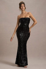 Like Magic | Black Sequin Bandeau Maxi Dress