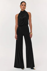 Asha | Black High-Neck Jumpsuit With Ruched Detail